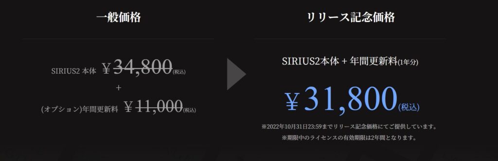 SIRIUS2リリース記念価格